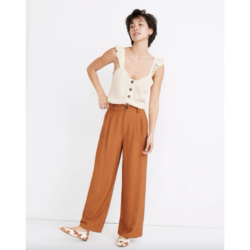 Madewell Drapey Pleated Wide-Leg Pants in Burnt Sienna Retro 70s, 16 Petite